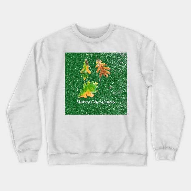 Merry Christmas: Leaves on Green Background Crewneck Sweatshirt by djrunnels